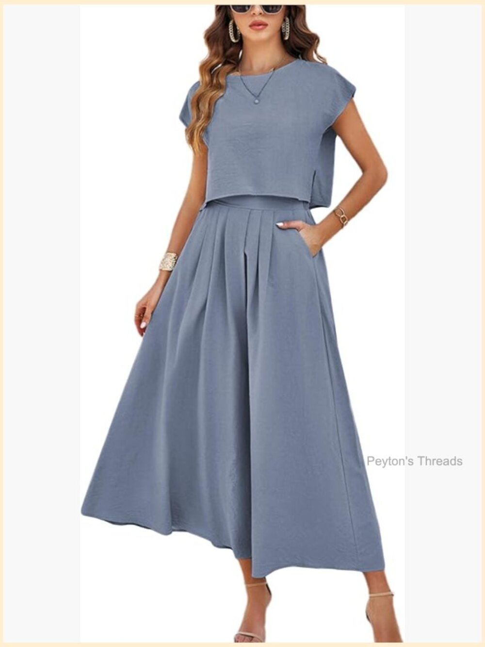 2 Piece Skirt Set Cap Sleeve Crop Top Maxi Dress with Pockets